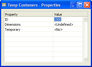 Properties window